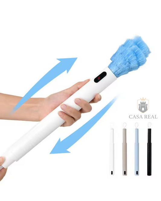 Plumero Eléctrico Giratorio 360° Recargable – Cabeza de Microfibra Lavable, Mango Extensible, Tecnología Electroestática para Polvo, Limpieza Sin Esfuerzo en Casa y Oficina